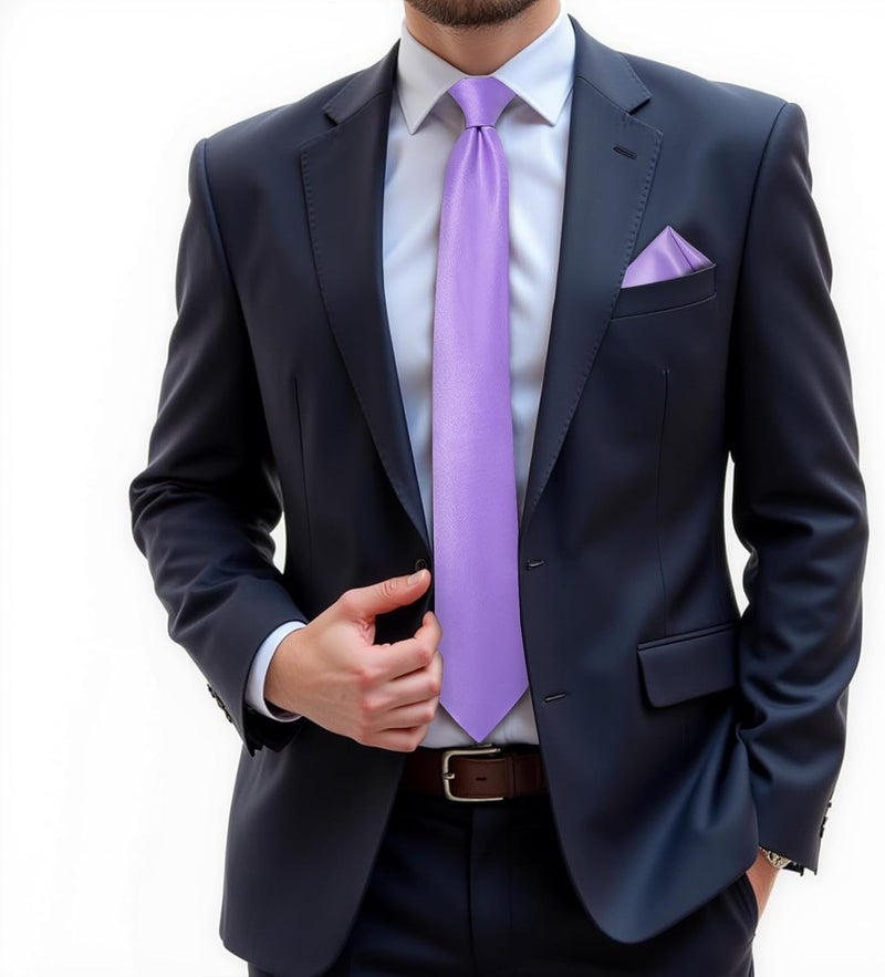DiBanGu Mens Solid Color Tie and Pocket Square Set Woven Silk Plain Necktie & Handkerchief for Men Wedding Party Formal - Image 1